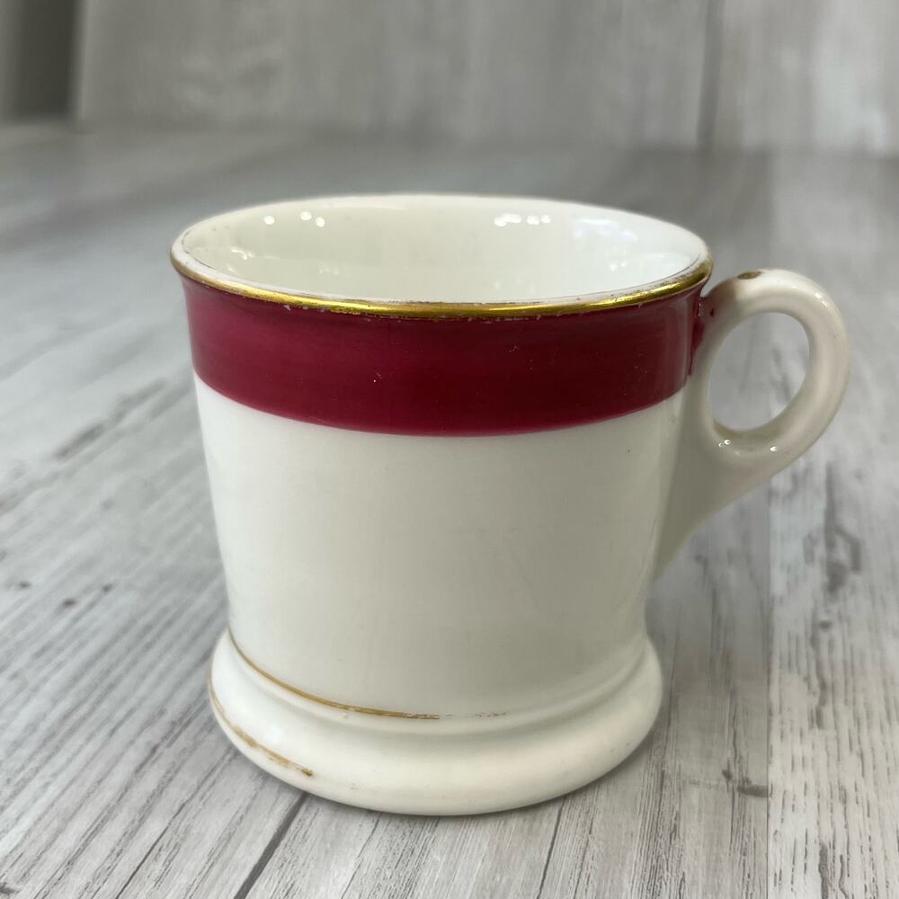Vintage White Red Diner Style Gold Trim Shaving Mug Cup Decor